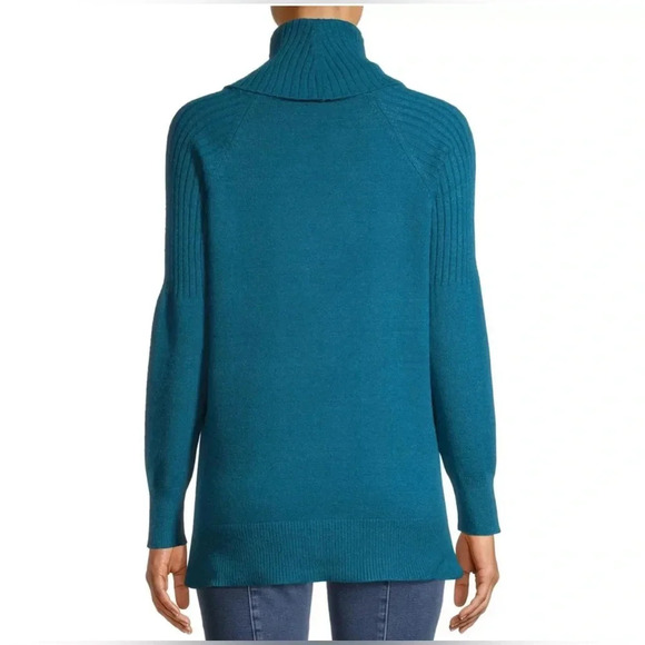 ✨Time and Tru Women's Cowl Neck Tunic Sweater LG 12/14 Teal knit - Picture 3 of 11